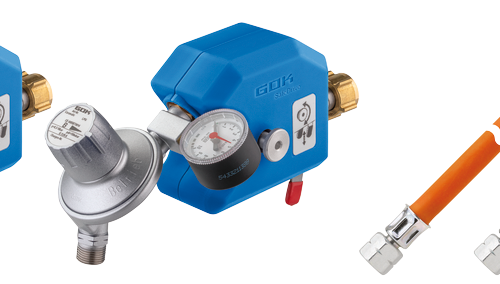 GOK Caramatic SafeDrive Plus 30mbar 1,5 kg/h G.8 EU-Shell x RVS10/8 SV - Gasregler & Gasschläuche