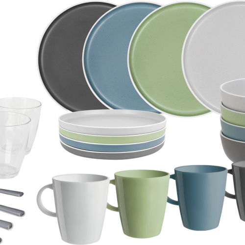 Brunner All Inclusive Dolomit buntes Melamingeschirrset 36 teilig 4 Personen - Kunststoff und Melamin Geschirr-Sets