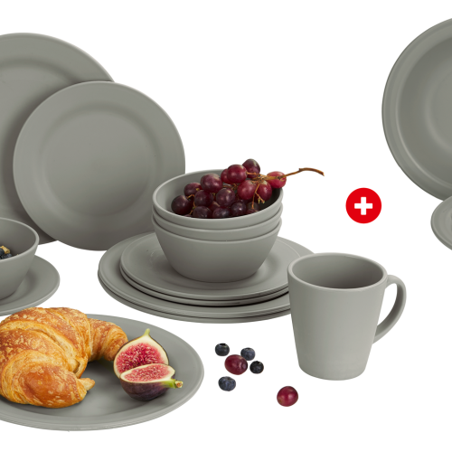 Berger Kynne Geschirr-Set & Suppenteller 16+4-tlg. grau für 4 Personen - Kunststoff und Melamin Geschirr-Sets
