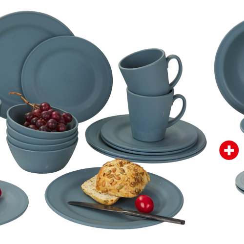Berger Kynne Geschirr-Set & Suppenteller 16+4-tlg. blau für 4 Personen - Kunststoff und Melamin Geschirr-Sets