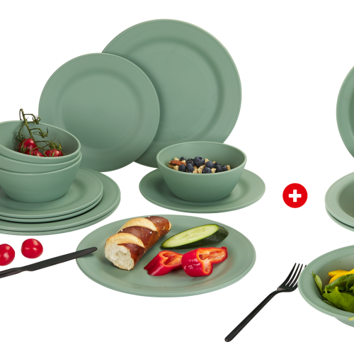Berger Kynne Geschirr-Set & Suppenteller 16+4-tlg. grün für 4 Personen - Kunststoff und Melamin Geschirr-Sets