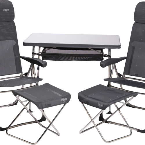 Crespo AL/213 CTR Tisch, 2 Stühle + 2 Beinauflagen - Klappstühle