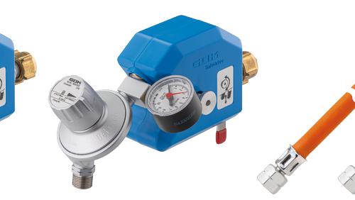 GOK Caramatic SafeDrive Plus 50mbar 1,5 kg/h G.12 KLF x RVS10/8 SV - Gasregler & Gasschläuche