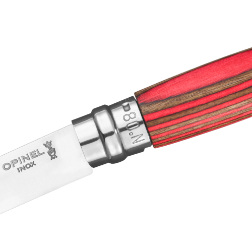 Opinel N°08 Taschenmesser mit Griff aus Birkenholz Klingenlänge 8,5 cm rot - Campingbesteck