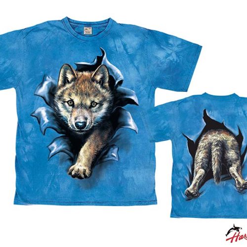 Harlequin Wolf Pup Rip Through Azure Kinder T-Shirt  blau 128 - Kinder T-Shirts & -hemden