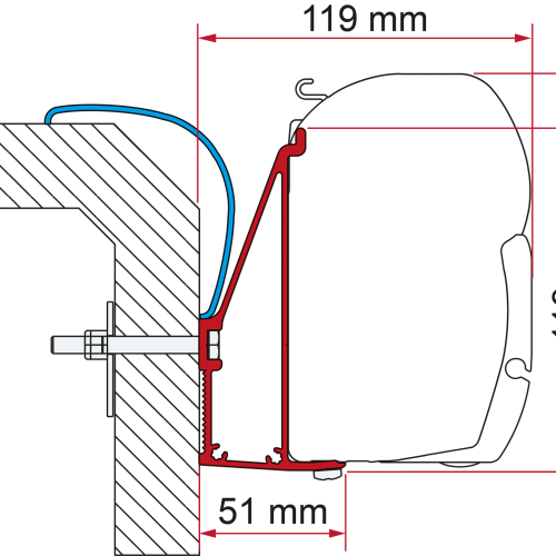 Fiamma Markisenadapter Rapido Serie 6 Wandmontage 350 - Markisenadapter