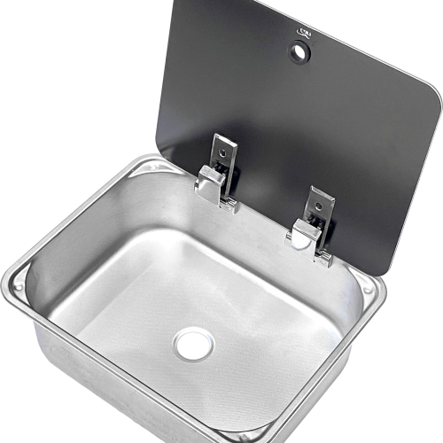 Can Edelstahlspüle C-LR1375-GR rechteckig mit Glasdeckel 375 x 325 x 125 mm - Spülbecken