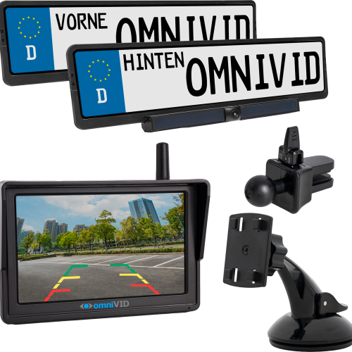 omniVID Kabelloses Rückfahrsystem Solar5 Duo mit 2 Kameras und Solarmodulen - Rückfahrkameras & Rückfahrsysteme