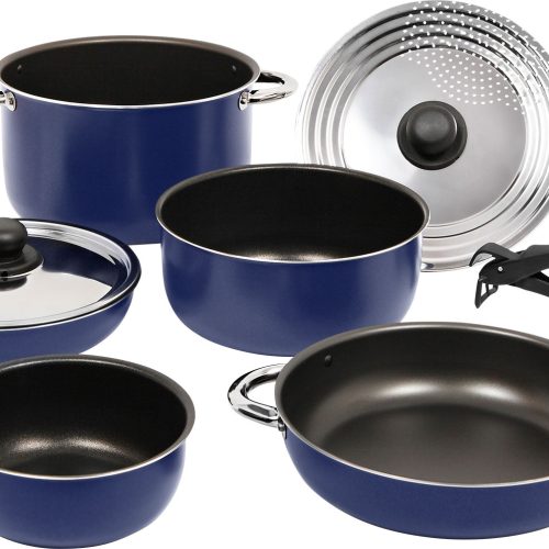 Berger Aluminiumtopfset stapelbar 9 teilig blau  - Kochgeschirr-Sets