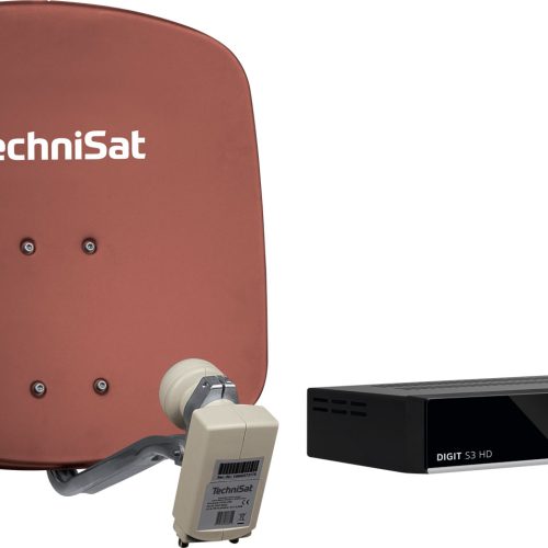 Technisat Set DigiDish 45 Sat-Antenne (Twin-LNB) mit Digit S3 HD SAT-Receiver ziegelrot - Camping-Sat-Anlagen