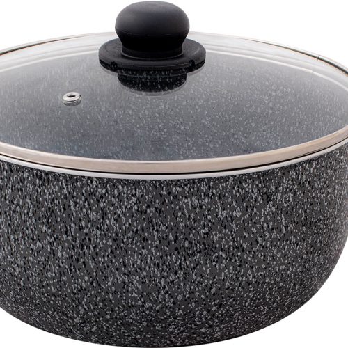 Berger Aluminium Kochtopf Stone Rock mit Glasdeckel 28 cm 6,3 Liter - Camping-Töpfe