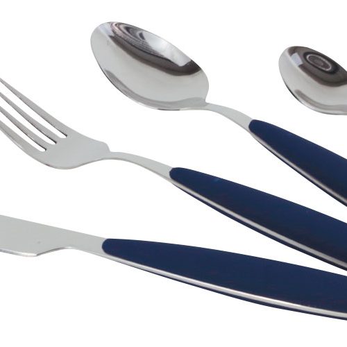 Gimex Edelstahlbesteck Set mit Soft-Touch-Griff 16 teilig navyblau - Campingbesteck