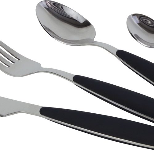 Gimex Edelstahlbesteck Set mit Soft-Touch-Griff 16 teilig schwarz  - Campingbesteck