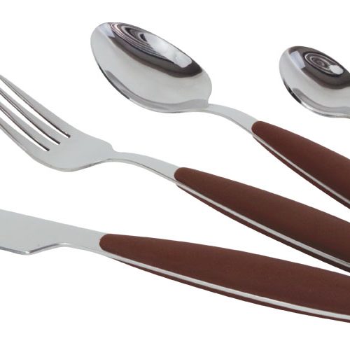 Gimex Edelstahlbesteck Set mit Soft-Touch-Griff 16 teilig braun  - Campingbesteck