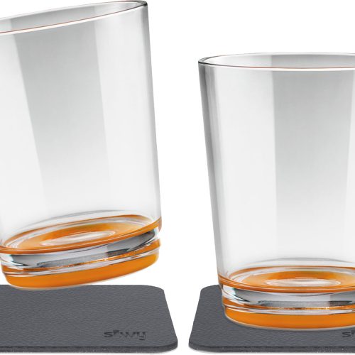 silwy® Tritan-Magnetgläser mit Untersetzer 2er Set  (250 ml) Orange - Gläser