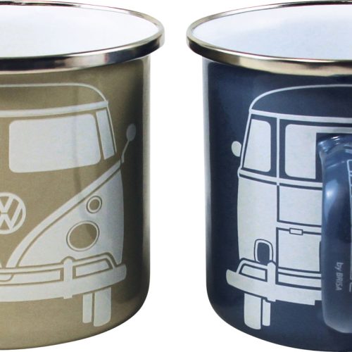 VW Collection T1 Bus Emaille Tassen Set 2 Stück 350 ml Blau / Grau - Becher und Tassen