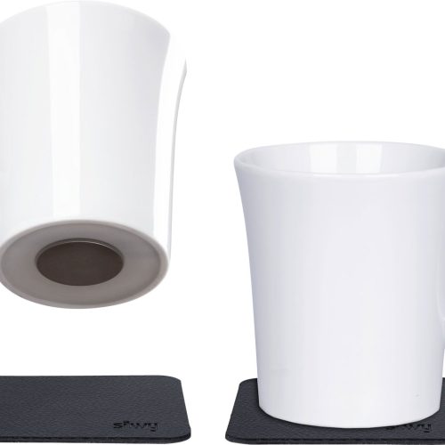 silwy® Porzellan Magnet Tassen inkl. Metall-Nano-Gel-Pads Schwarz 2 Stk. (270 ml)  - Becher und Tassen