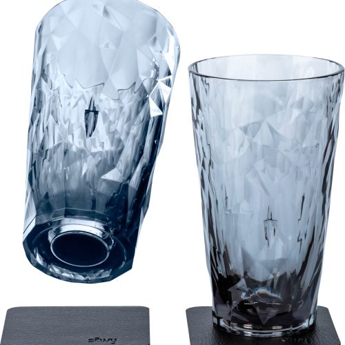 silwy® Magnet-Longdrink-Kunststoffgläser Grau inkl. metallischem Gel-Untersetzer 2 Stk. (300 ml) - Gläser
