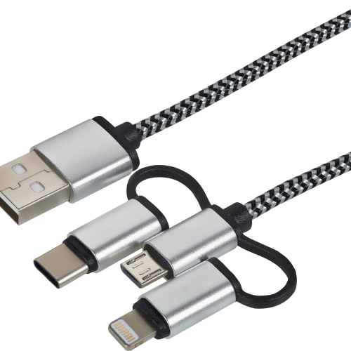 Cartrend 3-in-1 Daten- und Ladekabel schwarz/weiß 1 m - Sonstiges 12 / 24 V Zubehör