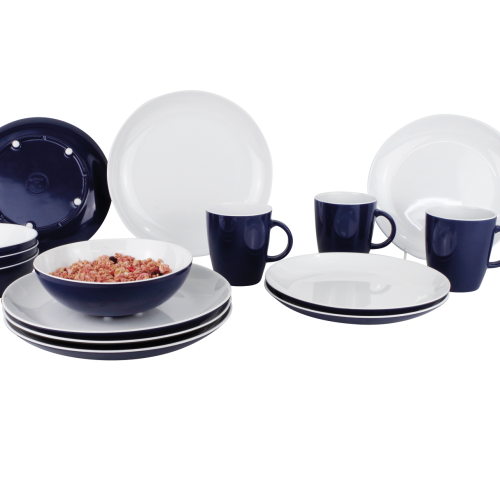 Gimex Geschirr-Set Classic Line 16-tlig. navy blau für 4 Personen - Kunststoff und Melamin Geschirr-Sets