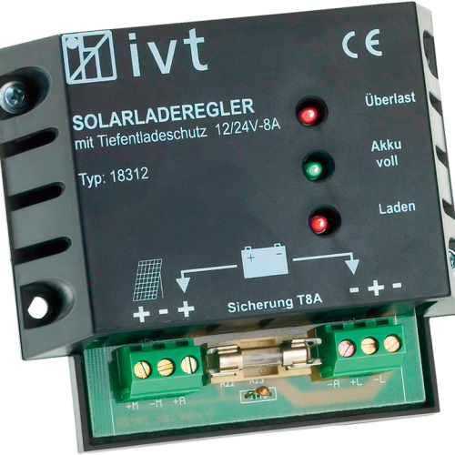IVT Shunt Solar Laderegler 12 V / 24 V 8 A - Solar-Laderegler