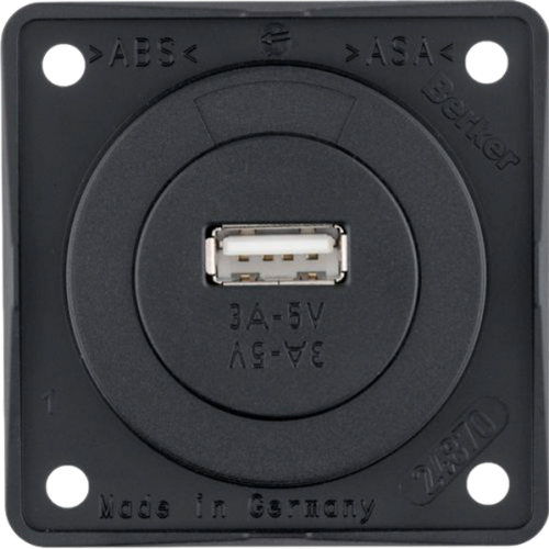 Berker Integro  USB-Ladestecker 3 A  5 V Schwarz matt - 12 / 24 V Einbausteckdosen