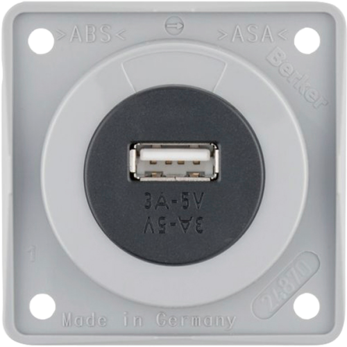 Berker Integro  USB-Ladestecker 3 A  5 V Grau glänzend - 12 / 24 V Einbausteckdosen