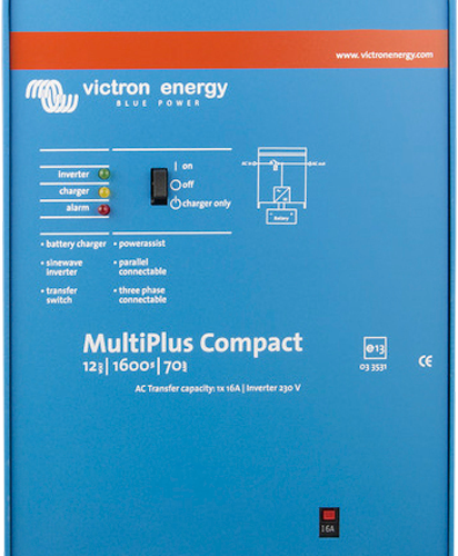 Victron Multiplus Compact Wechselrichter / Ladegerät 12 V 1600 W 70 A - Wechselrichter & Spannungswandler von Victron Energy