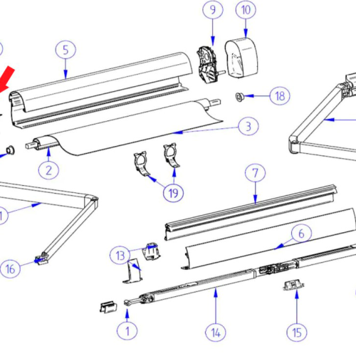 Thule Endplatte links inkl. Kurbelwerk passend zu Thule Omnistor 5102 - Ersatzteile Zelte & Markisen
