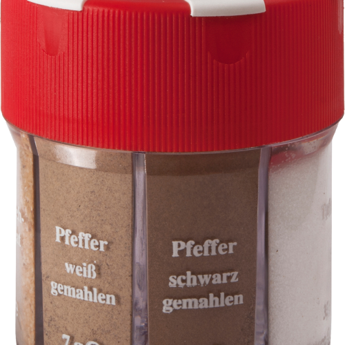 BasicNature Gewürzstreuer 6 in 1 mit Salz / Pfeffer weiß / Pfeffer schwarz / Paprika / Curry  / Knoblauch - Gewürzstreuer & Flüssigkeitsspender von Basic Nature