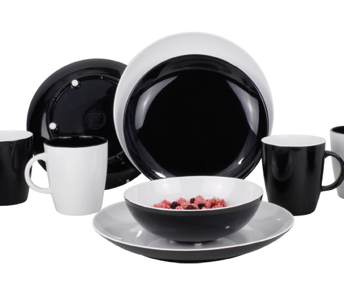 Gimex Geschirr-Set Classic Line 16-tlg. black&white für 4 Personen - Kunststoff und Melamin Geschirr-Sets