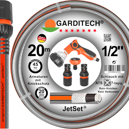 Garditech JetSet Premiumschlauchset mit Armaturen 20 m  - Gartengeräte