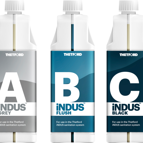 Thetford Sanitärzusatz Set 3teilig mit Indus Grey / Flush/ Black vollautomatisches Dosiermodul  3 x 1 Liter - Sanitärzusätze & -flüssigkeiten