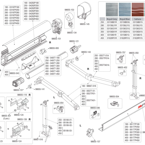 Fiamma Kit linker und rechter Arm Halterung für Markise F45Ti 190 - Farbe Polar Weiß Fiamma Ersatzteilnummer 98667-018 - Ersatzteile Zelte & Markisen