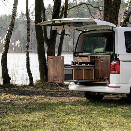 Escape Vans Tour Box XL Klapptisch / Bett / Schublade Box VW Caravelle / Multivan / Transporter T6 / T6.1Walnut - Campingboxen