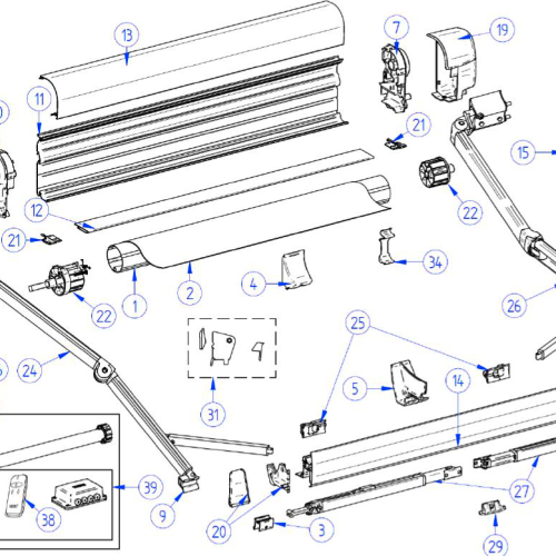 Thule Walze / Tuchrolle für Markise Omnistor 8000 5,0 Meter - Thule Ersatzteilnummer 1500601800 - Ersatzteile Zelte & Markisen