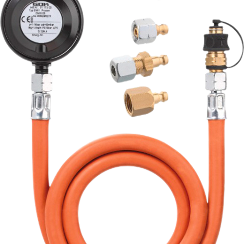 GOK Regler-Schlauchleitung-Set EN61 1,5kg/h 50mbar KLFxSKUx1500 und Steckn.3St - Gasregler & Gasschläuche