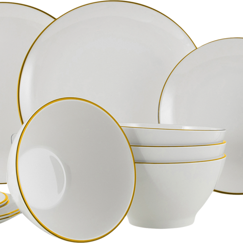Gimex Linea Line Geschirr-Set 12-tlg. Gold - Kunststoff und Melamin Geschirr-Sets