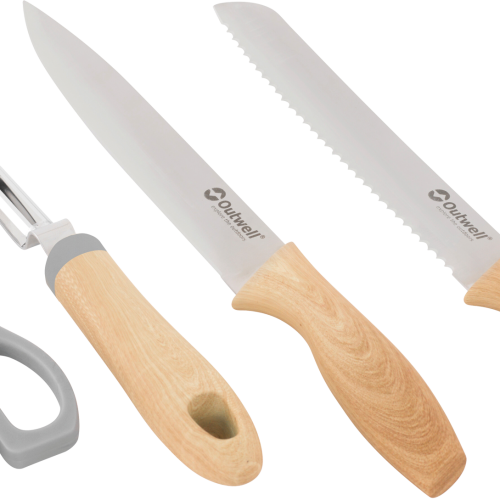 Outwell Chena Messerset 4 teilig mit Universalmesser / Brotmesser / Schere / Schäler - Kochbesteck