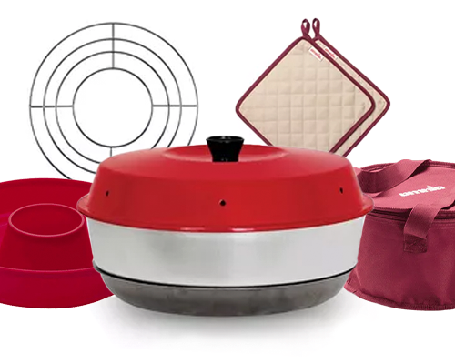 Omnia Campingbackofen Set 5-teilig inkl. Silikonbackform, Aufbackgitter, Transporttasche & Topflappen - Kochgeschirr-Zubehör