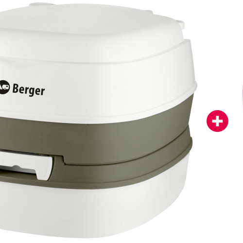 Berger Mobil WC Comfort Starter Set mit Campingtoilette, Toilettenpapier und Sanitärflüssigkeiten - Chemietoiletten