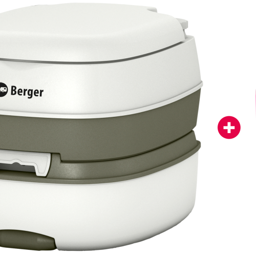 Berger Mobil WC Deluxe Starter Set mit Deluxe Campingtoilette, Toilettenpapier und Sanitärflüssigkeiten - Chemietoiletten