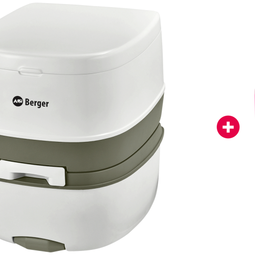 Berger Mobil WC Supreme Starter Set mit Supreme Campingtoilette, Toilettenpapier und Sanitärflüssigkeiten - Chemietoiletten