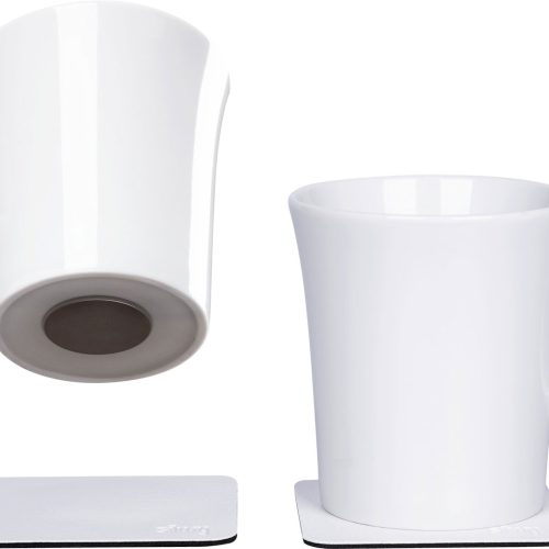 silwy® Porzellan Magnet Tassen inkl. Metall-Nano-Gel-Pads Weiß 2 Stk. (270 ml)  - Becher und Tassen