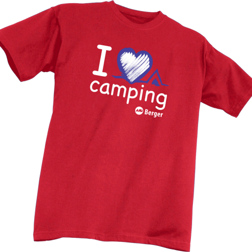 Berger Kinder-T-Shirt I Love Camping rot 140 - Kinder T-Shirts & -hemden