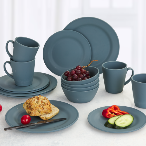 Berger Kynne Geschirr-Set 16-tlg. blau für 4 Personen - Kunststoff und Melamin Geschirr-Sets