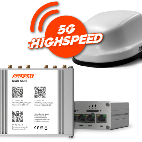 Selfsat 4G / LTE / 5G & WLAN Internet Router Komplettset MWR 5550 bis 3,3 Gbps inkl. 5G Dachantenne weiß - Router