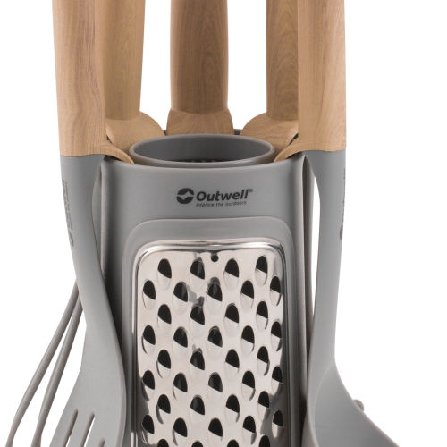 Outwell Küchenutensilien-Set Adana 6-teilig bestehend aus Pasta-Löffel / Schneebesen / Spatel / Servierlöffel / Schöpflöffel / Reibe - Kochbesteck