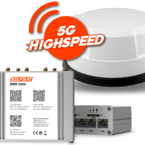 Selfsat Mobiler 5G/4G LTE Router MWR 5550 mit WLAN und GPS inkl. 5G Dachantenne weiß - Router