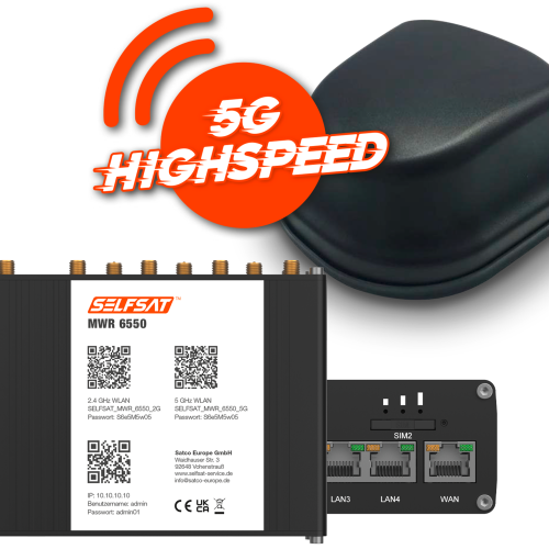 Selfsat 5G Cat 20 WiFi 6 WLAN Router MWR 6550 bis 3,4 Gbps inkl. 5G Antenne schwarz - Router